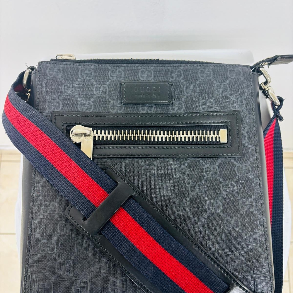 Gucci Gray Crossbody Bag with Red and Blue Strap